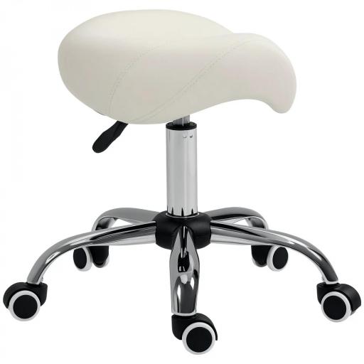 Taburete con Ruedas Taburete Giratoria con Altura Ajustable Taburete Cosmetica Dentista Peluqueria 52x53x49-61 cm Blanco [5]