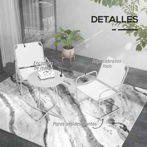Conjunto de Muebles de Jardín de 3 Piezas con Marco de Acero Reposabrazos y Almohadillas Ajustables para los Pies Blanco [4]