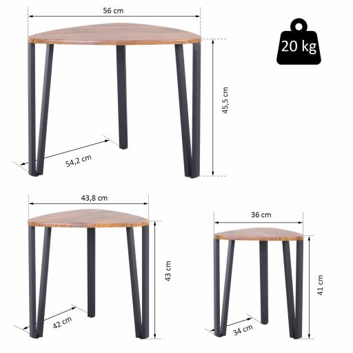  3 Mesitas de Café Mesa de Centro Minimalista Patas de Acero con Funda de Plástico Mesa Nido para Salón Sofá 56x54.2x45.4cm [1]