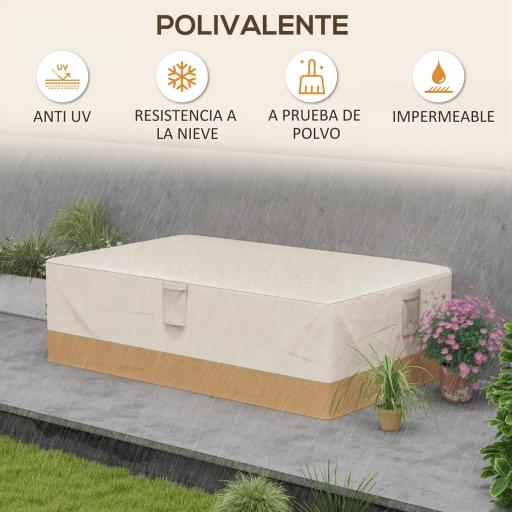 Funda Protectora para Muebles de Jardín 275x208x78 Tela Oxford 600D Impermeable Cubierta para Sofás Mesas Exterior con 4 Ventilaciones 5 Asas y Cordón de Tracción Beige [6]