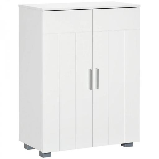 Armario de Baño con 2 Puertas y 2 Estantes Ajustables de 7 Niveles Mueble Auxiliar de Almacenaje para Salón Cocina Antivuelco 60x30x80 cm Blanco [9]
