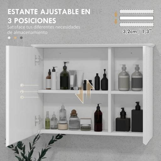 Armario con Espejo para Baño con Estante Ajustable Mueble para Baño Estilo Moderno 65x15x49 cm Blanco [5]