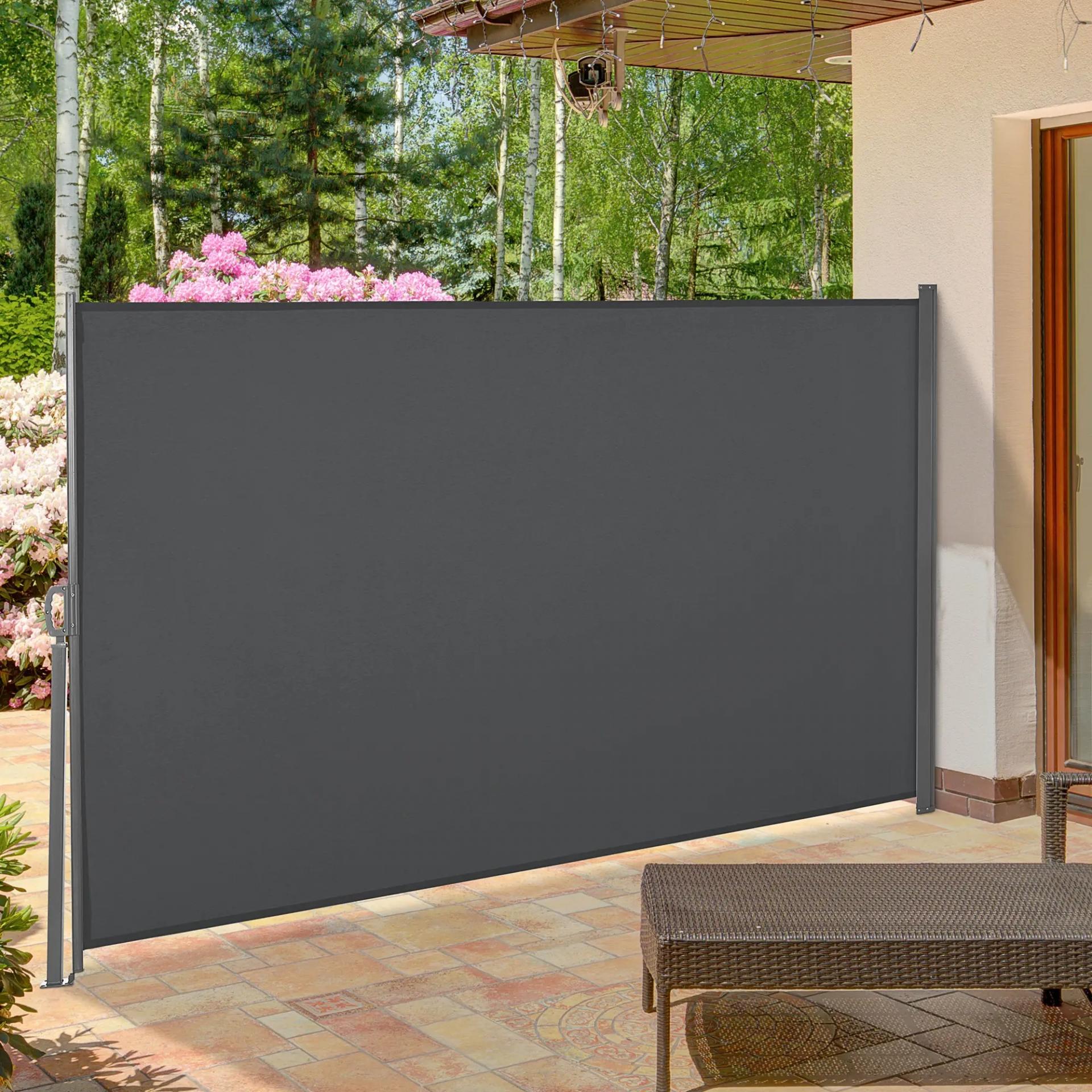 Toldo Lateral Retráctil 300x160 cm Pantalla Enrollable Mampara de Privacidad y Protección Solar para Balcón Terraza Gris