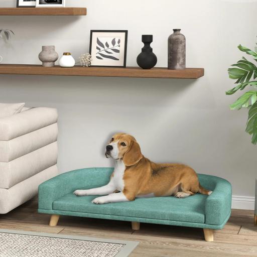  Sofá para Perros Grandes Cama Elevada para Perros con Cojín Lavable y Patas de Madera Carga 30 kg 98x67x25 cm Verde