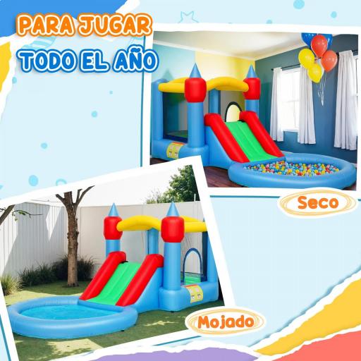 Castillo Hinchable 415x205x190 cm con Tobogán Foso de Bolas Canasta Inflador y Bolsa para Interior y Exterior [6]