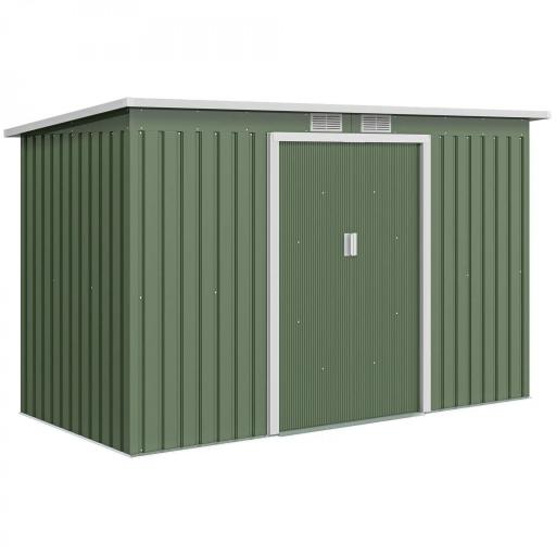 Caseta de Exterior 280x130x172 cm Cobertizo de Jardín con Puertas Correderas Base y Ventilaciones Verde Claro [9]