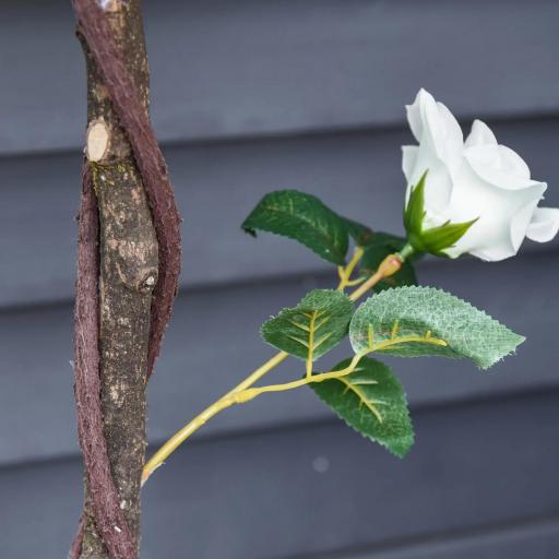 Planta Artificial de 90 cm Rosa Blanca Realista con 21 Flores y 350 Hojas Anti-UV Maceta de Cemento Verde [6]