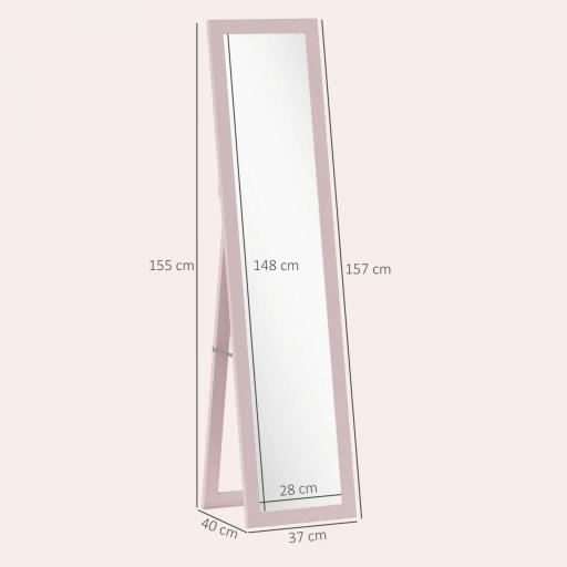 Espejo de Cuerpo Entero 157x37 cm con Marco de MDF Espejo de Pie Inclinado o Colgante Rosa Perla Claro [1]