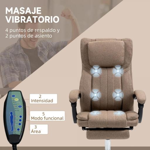 Silla de Oficina Reclinable y Giratoria con 6 Puntos de Masaje Vibratorio con Mando de Control 65x61x108-118 cm Marrón [2]