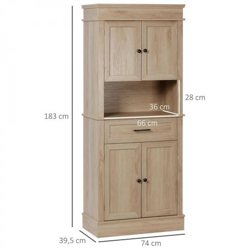 Alacena de Cocina con 4 Puertas 1 Cajón y Estante Abierto Mueble Auxiliar para Microondas 74x39,5x183 cm Roble [1]