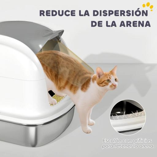 Arenero para Gatos de Acero Inoxidable XL con Tapa Abatible Laterales Altos Entrada Superior Pala Blanco [4]