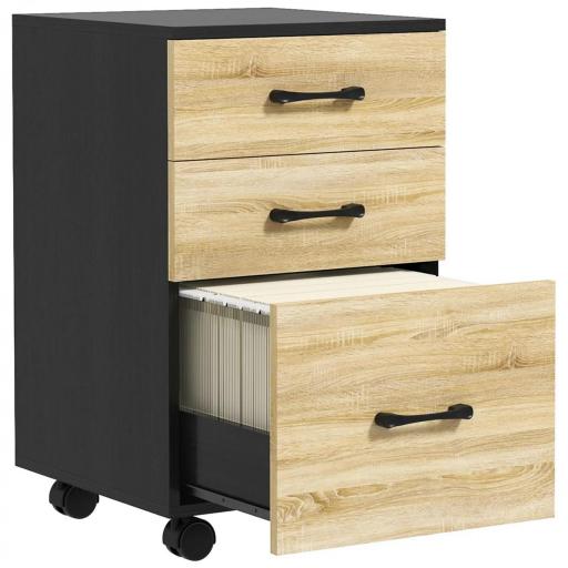 Cajonera de Oficina Mueble Archivador con Ruedas y Cajones y Barra Colgante para Archivos 40x42x65 cm Roble y Negro [3]