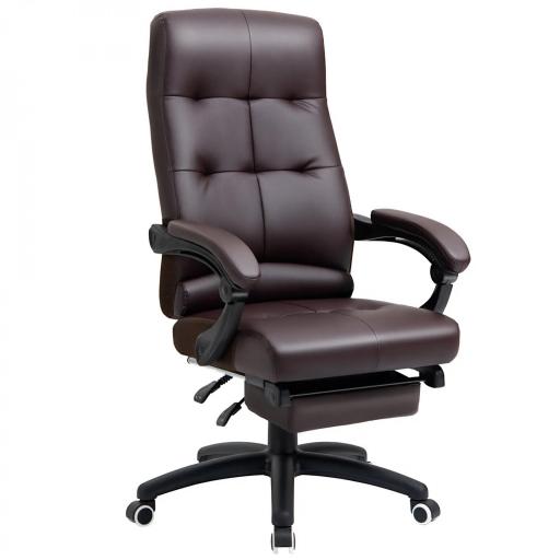 Silla de Oficina Giratoria Silla de Escritorio Reclinable Silla de Estudio Tapizada de PU con Altura Ajustable Reposabrazos Reposapiés 65x65x118-125 cm Marrón [8]