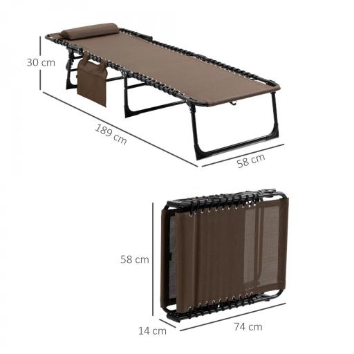 Tumbona Plegable con Respaldo Ajustable Reposacabezas Acolchado y Estructura de Acero para Exterior 189x58x30 cm Marrón [1]