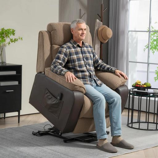 Sillón Relax Reclinable Eléctrico Levanta Personas con Mando a Distancia Puerto USB y Bolsillos Laterales Marrón