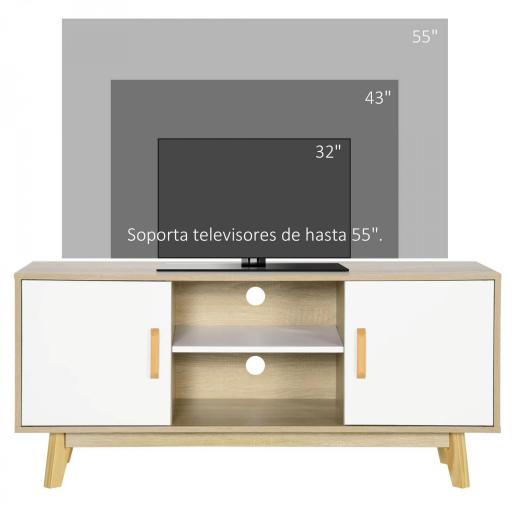 Mueble de TV para Televisores de hasta 55" Mueble con 2 Armarios y 2 Estantes 120x40x55 cm Natural y Blanco [3]