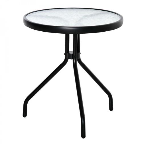 Mesa de Jardín Redonda Mesa de Café Exterior con Tablero de Cristal Decorativo y Marco de Metal para Patio Terraza Balcón Ø50x55 cm Negro [9]