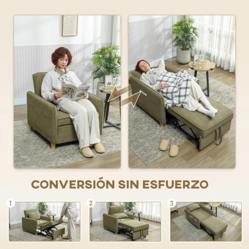 Sillón Cama Individual 3 en 1 Sofá Cama Plegable con Respaldo Ajustable y Cojín para Salón 74x85,5x82 cm Marrón [2]