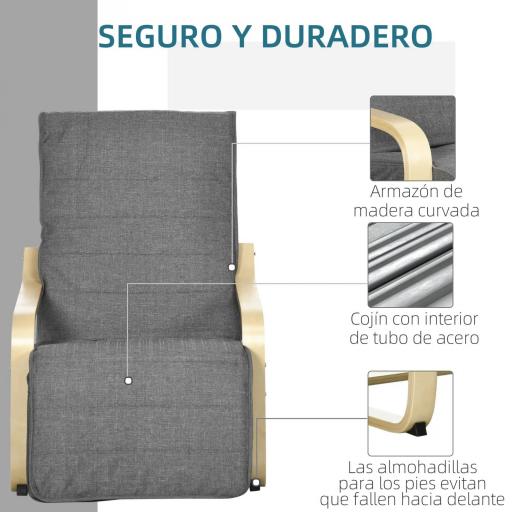 Sillón de Salón con Reposapiés Ajustable Silla Relax Butaca Tapizado en Tela para Oficina Dormitorio 66,5x94x100 cm Gris [6]