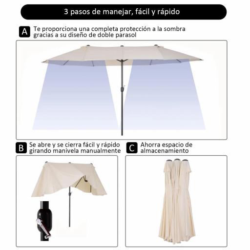 Sombrilla Doble para Jardín 460x270x240 cm Parasol Anti UV con Manivela para Exterior Patio Terraza Piscina Color Beige [2]