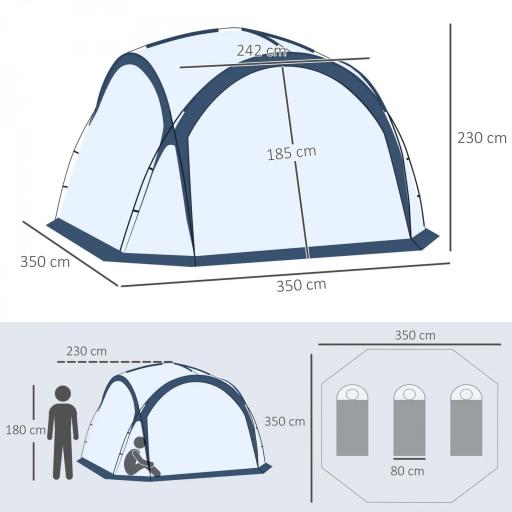 Carpa Portátil de Camping para 6-8 Personas con 4 Mosquiteros Gancho y Bolsa Anti-UV 350x350x230 cm Blanco y Azul [1]