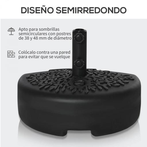 Base de Pared para Sombrilla Ø38/48 mm Soporte Semicircular de Parasol Rellenable de Arena 21 kg o Agua 18 kg para Jardín Patio Terraza Exterior 50x31x38 cm Negro [2]