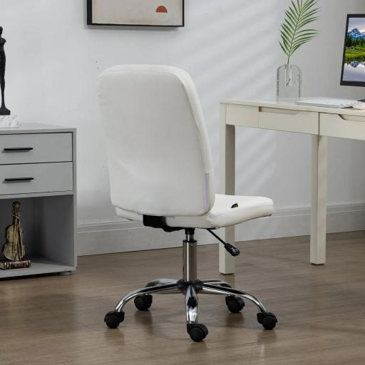 Silla de Oficina sin Brazos Silla de Escritorio Giratorio de Piel Sintética con Altura Ajustable 45x59x90-100 cm Blanco [5]