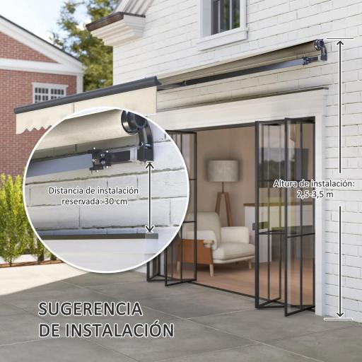 Toldo Eléctrico Retráctil con Manivela Inclinación Ajustable y Protección UV para Jardín Terraza 296x250 cm Crema [6]