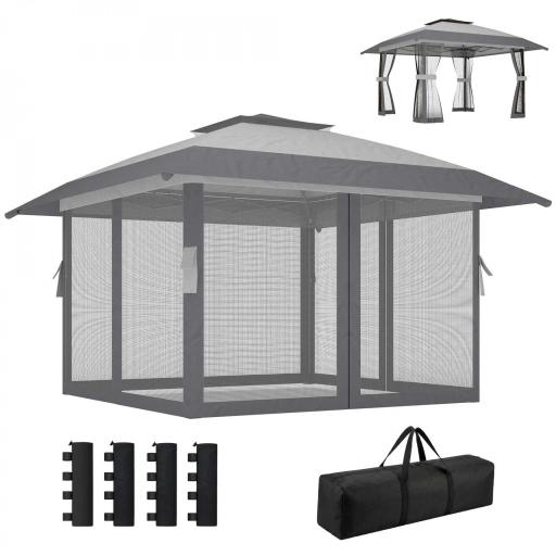 Carpa Plegable 4x4 m Pop-up con Doble Techo 4 Laterales de Malla Altura Ajustable Bolsa Transporte UPF30+ Gris [8]