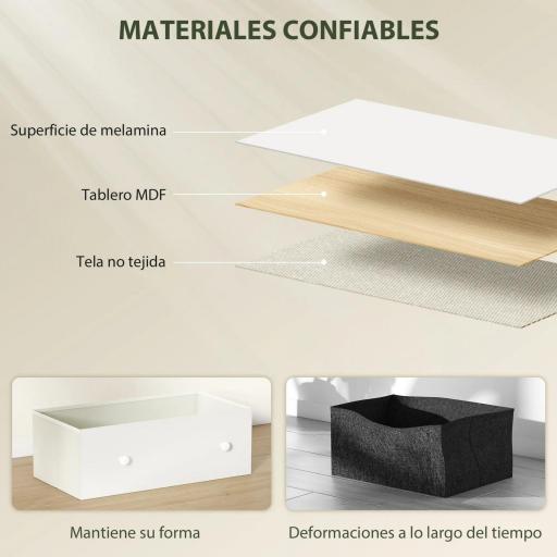 Cómoda con 6 Cajones de Tela Marco de Acero y MDF Cajonera para Salón Oficina Vestidor Blanco y Gris [4]
