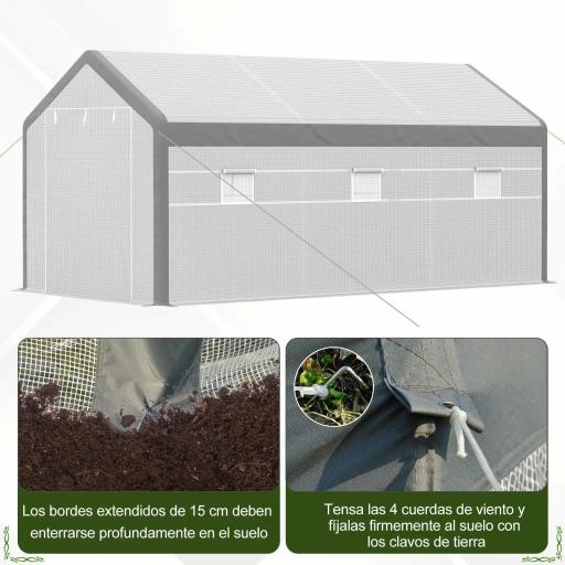 Invernadero de Jardín 600x300x280 cm Invernadero de Túnel para Cultivo de Plantas Verduras con 2 Puertas 6 Ventanas Enrollables y Cubierta de Polietileno PE 140g/m² Blanco [4]