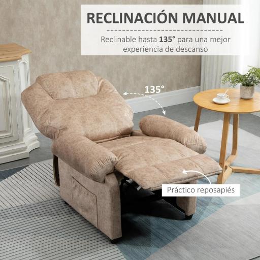Sillón Relax Reclinable Manual, Sillón Relax de Terciopelo con Reposabrazos, Reposapiés, Acolchado Grueso, Butaca Reclinable hasta 135º para Salón, Dormitorio, Oficina, Beige [3]