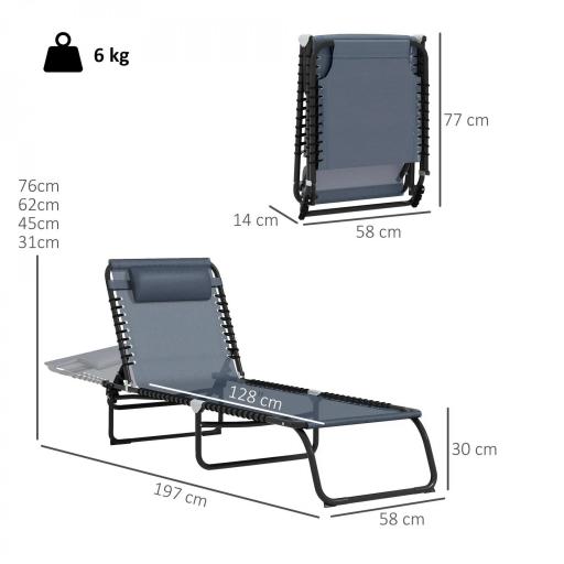 Tumbona Plegable y Ajustable de 4 Posiciones Silla Reclinable de Jardín con Sistema de Cordones para Exterior Marco Acero 197x58x30 cm Gris [1]