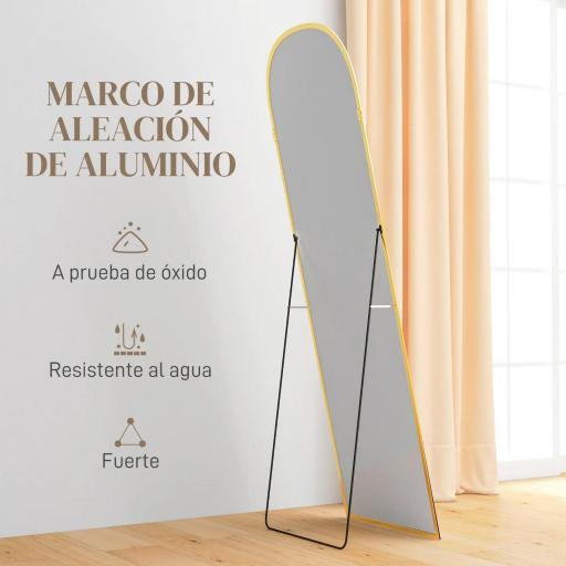 Espejo de Cuerpo Entero 50x170 cm Independiente o Pared con Marco de Aleación de Aluminio y Soporte Dorado [2]