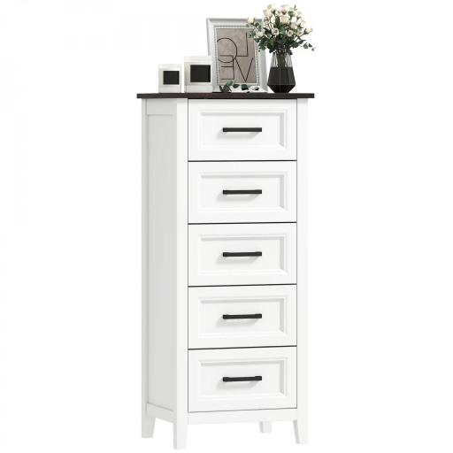 Cómoda Dormitorio Estrecho y Alto con Encimera Efecto Madera Cajonera para Espacios Pequeños 45x35x106 cm Blanco [9]
