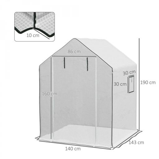 Cubierta de Repuesto para Invernadero 140x143x190cm con Ventana Puerta Enrollable Anti-UV para Plantas Jardín Blanco [1]