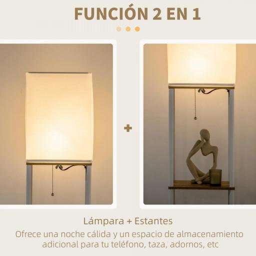 Lámpara de Pie Moderna con 3 Estantes para Salón Casquillo E27 Max. 40W con Pantalla de Tela 26x26x159 cm Blanco [5]
