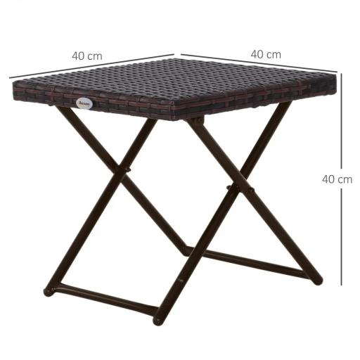 Mesa de Terraza Exterior de Ratán PE Plegable con Patas Cruzadas y Marco de Acero para Patio Balcón 40x40x40 cm Marrón [1]