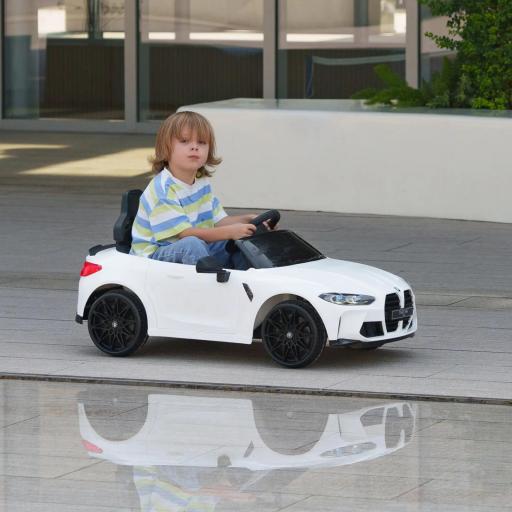 Coche de Batería para Niños 12V BMW M4 con Mando a Distancia Faros Bocina Música Velocidad 3-5 km/h Blanco