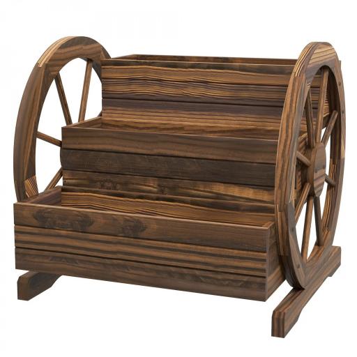 Jardinera de Madera Macetero Exterior de 3 Niveles Diseño de Escalera Orificios de Drenaje 61x62x57 cm Carbonizado [9]