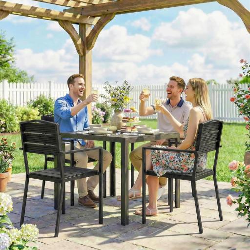 Juego de 4 Sillas de Jardín Exterior Apilables con Reposabrazos Respaldo y Asiento Marco Metálico 52x51x90 cm Negro [7]