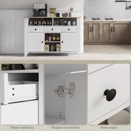 Aparador de Cocina Mesa para Televisores de 50 Pulgadas con 3 Cajones 2 Puertas 120x38x81,5 cm Blanco [4]
