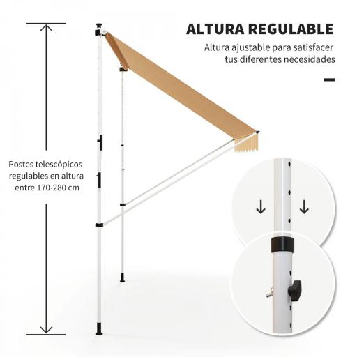 Toldo Manual Retráctil 300x150x170-280 cm con Altura Ajustable Manivela y Protección Solar para Terraza Naranja [2]
