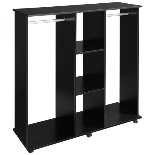 Armario Abierto con Ruedas 2 Barras y Estantes para tener Ropa Colgada y Doblada en el Dormitorio 120x40x128 cm Negro [6]