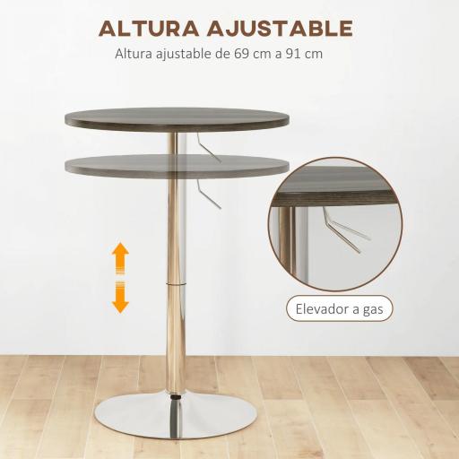 Mesa Alta Cocina Mesa Alta Bar Redonda para 2 Personas Altura Ajustable Tablero Giratorio 360° 60x60x91 cm Nogal [2]