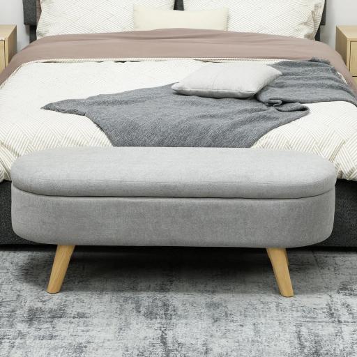 Puff Almacenaje Tapizado en Terciopelo de Teddy con Patas de Madera y Asiento Acolchado Gris Claro [3]