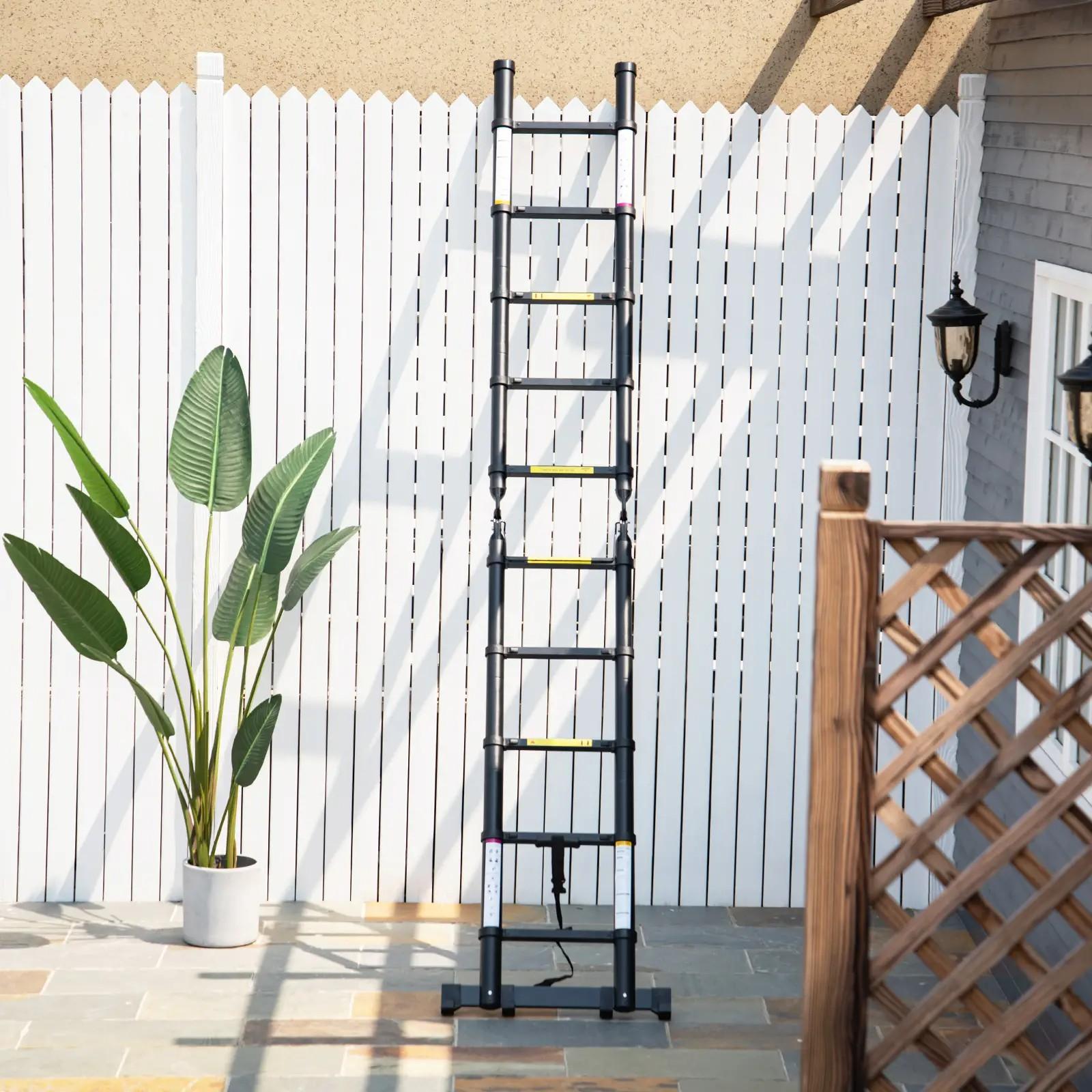 Escalera Telescópica Plagable Multifuncional Estable Marco en A Portátil de 10 Pasos 3 Formas 320x67x7 cm Negro