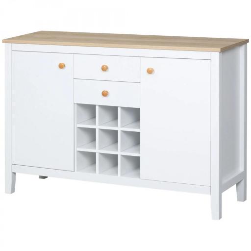 Aparador de Cocina Moderno con Cajones y Botellero Mueble Auxiliar para Comedor Salón 110x35x75 cm Blanco [3]