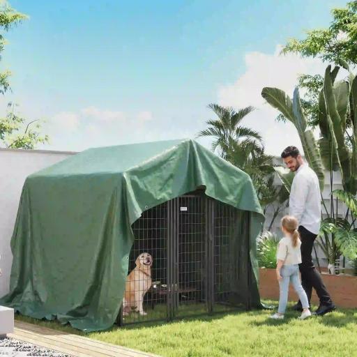 Lona Impermeable Exterior 4x6 m Toldo PE 90 g/m² Protección UV con Ojales Reforzados para Leña Muebles de Jardín Verde [3]