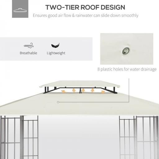 Techo de Repuesto 4x3 m para Cenador de Jardín 2 Niveles Transpirable con 8 Orificios de Drenaje Cubierta Superior de Reemplazo para Pabellón Gazebo Exterior Beige [5]